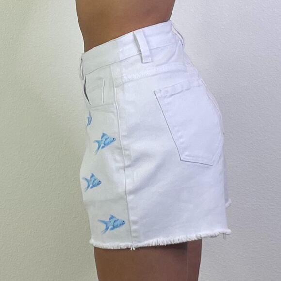White Shorts with Blue Fish - Picture 2 of 2